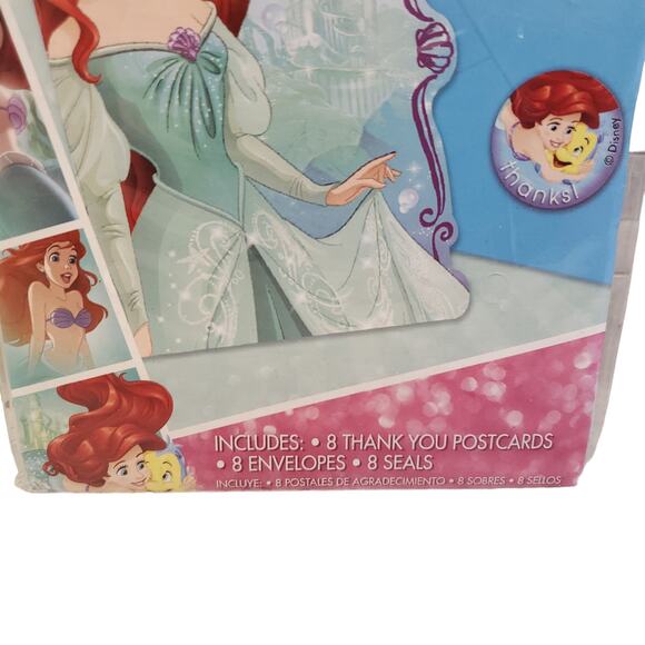 Disney Princess Little Mermaid Thank You Cards Envelopes Mermaid Stickers 8 Pack - Picture 2 of 7